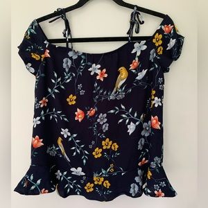 Copper & Ella Bird and floral pattern shirt with tie details